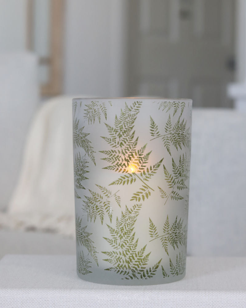 Fern Etched Frosted Glass Votive