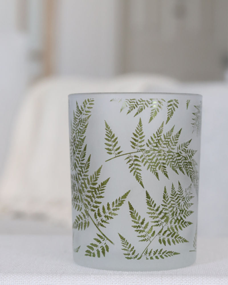 Fern Etched Frosted Glass Votive