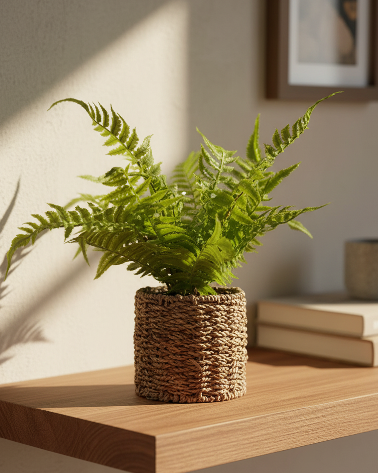 Fern in Round Woven Basket