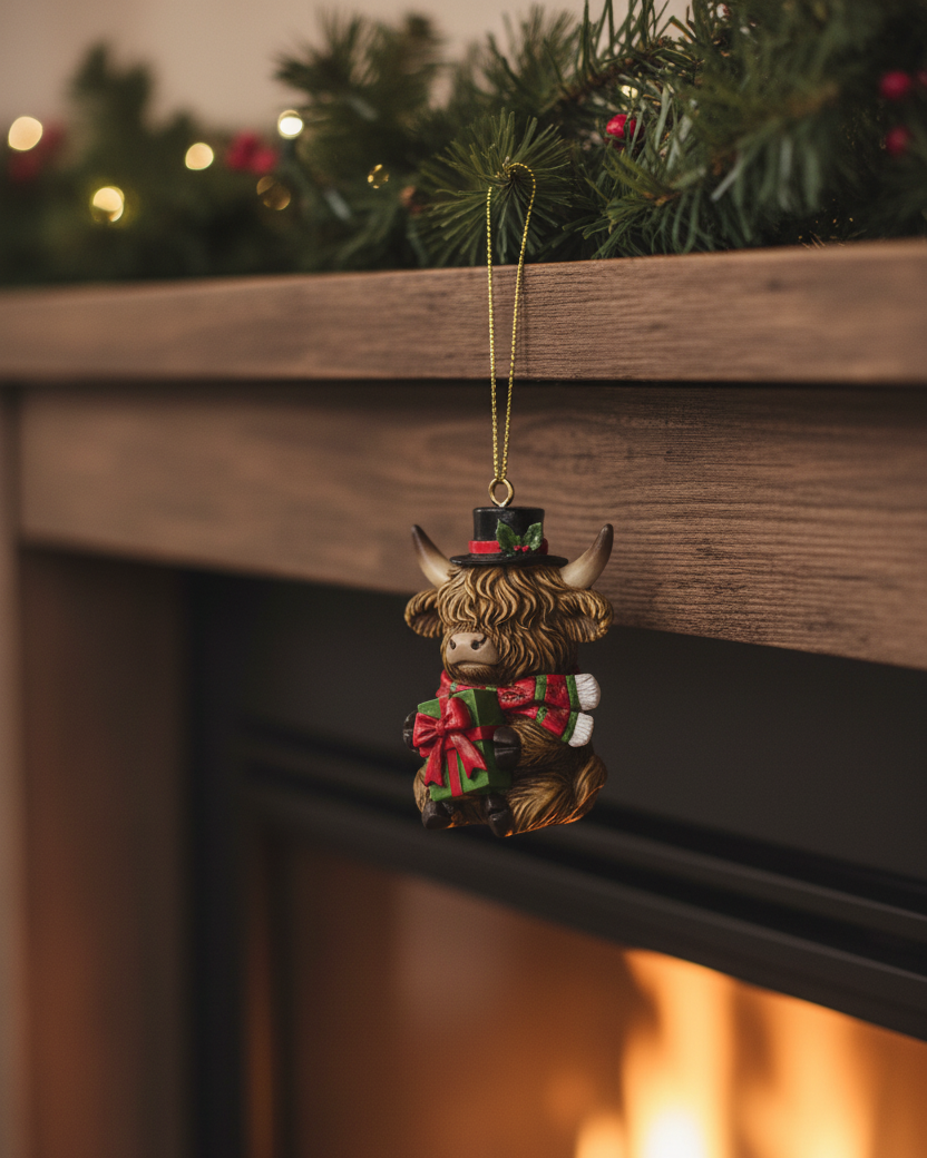 Festive Holiday Highland Cow Ornament