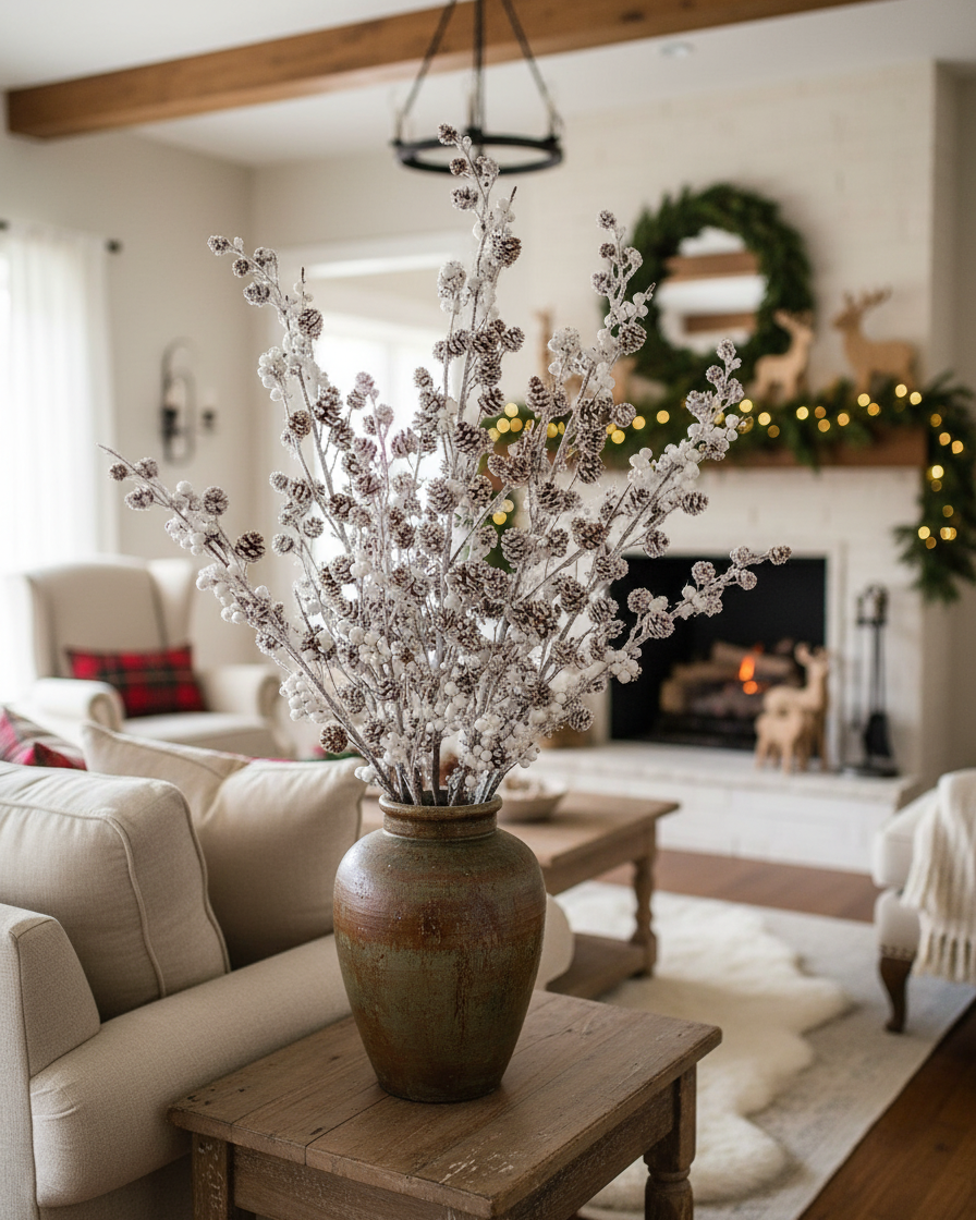 Flocked Twig and Mini Pinecone Stem 31.5"