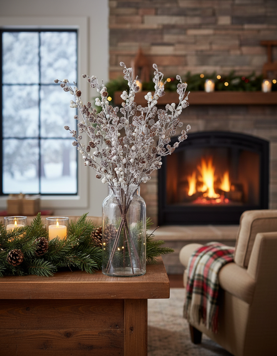 Flocked Twig and Mini Pinecone Stem 31.5"