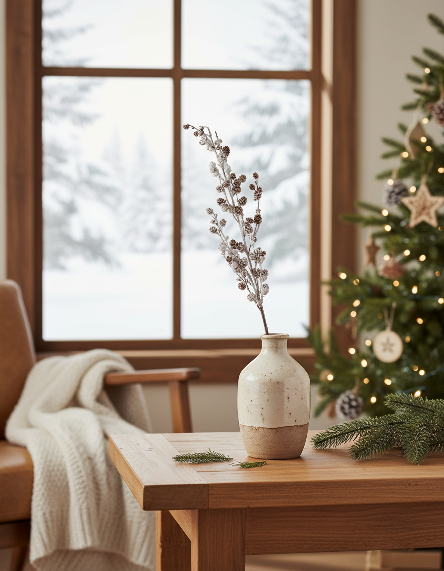 Flocked Twig and Mini Pinecone Stem 31.5"