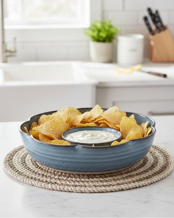 Flower Chip'N Dip Bowl Crystal Blue