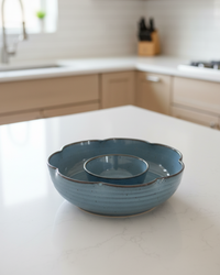 Flower Chip'N Dip Bowl Crystal Blue