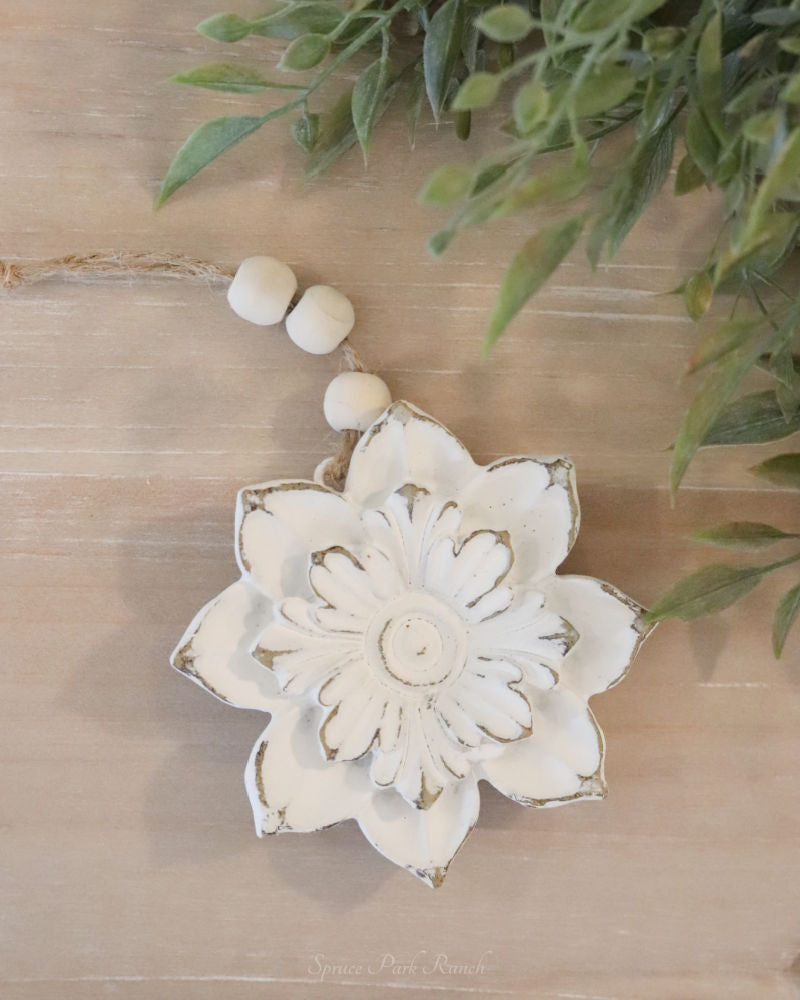 Antiqued White Flower Ornament