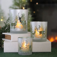 Frosted Glass With Deer Winter Scene Votive