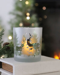 Frosted Glass With Deer Winter Scene Votive