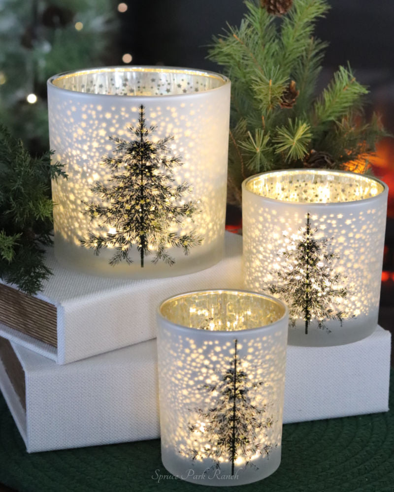 Frosted White Glass Christmas Tree Candle Holder