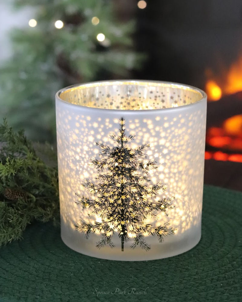Frosted White Glass Christmas Tree Candle Holder