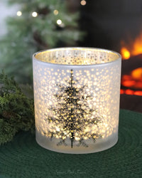 Frosted White Glass Christmas Tree Candle Holder