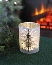 Frosted White Glass Christmas Tree Candle Holder
