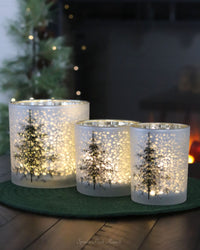 Frosted White Glass Christmas Tree Candle Holder