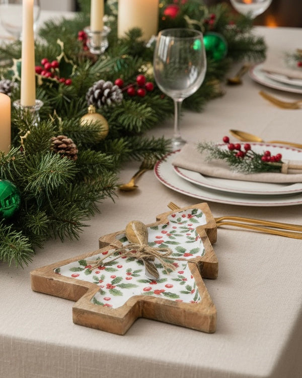 Holly Tree Dip Tray With Spreader