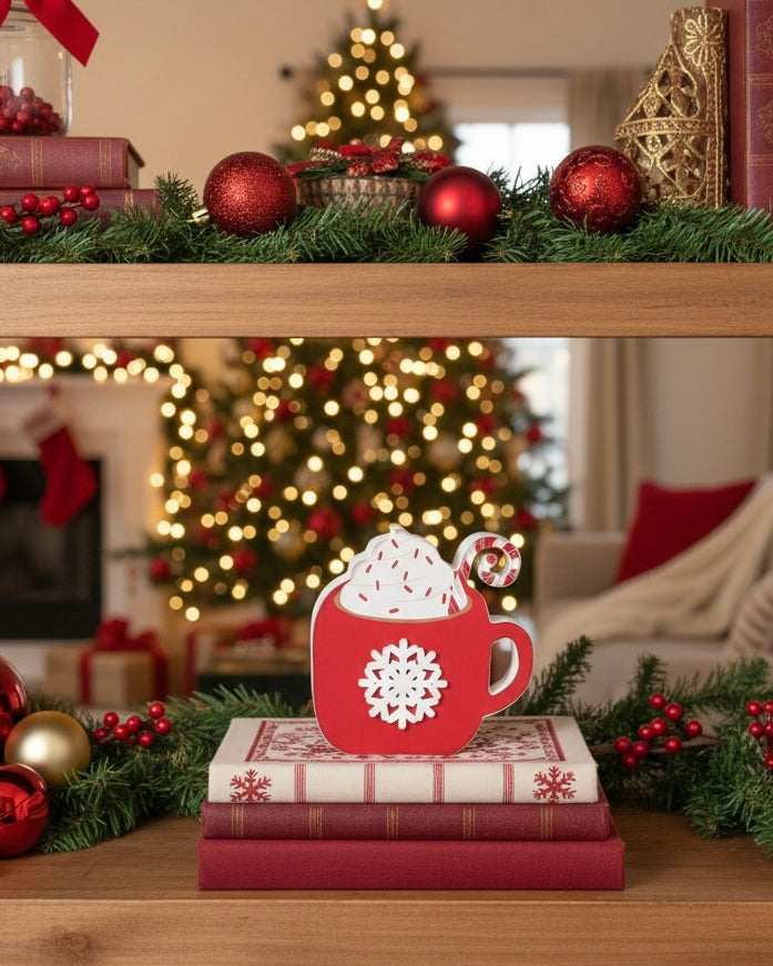 Chunky Wood Christmas Mug Sitter Red