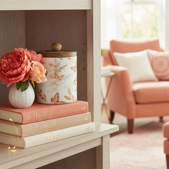 Apricot Butterfly Glass Jar With Wood Lid