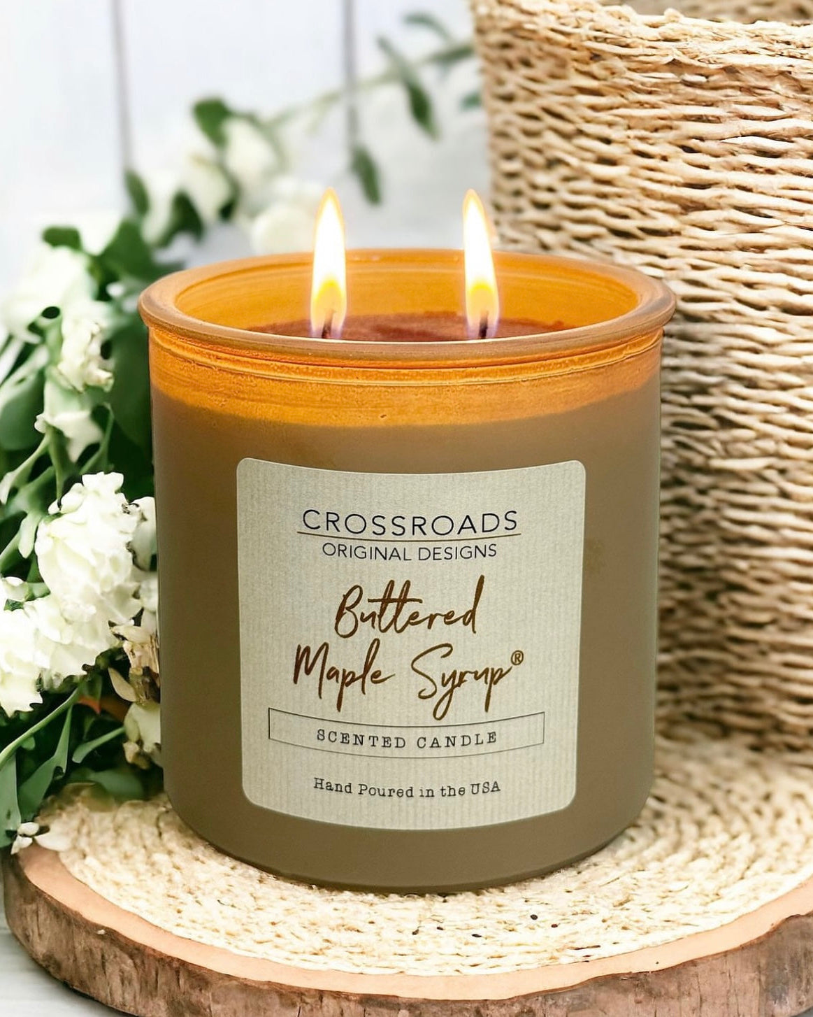 Crossroads Buttered Maple Syrup Coloured Glass Jar Candle 14oz