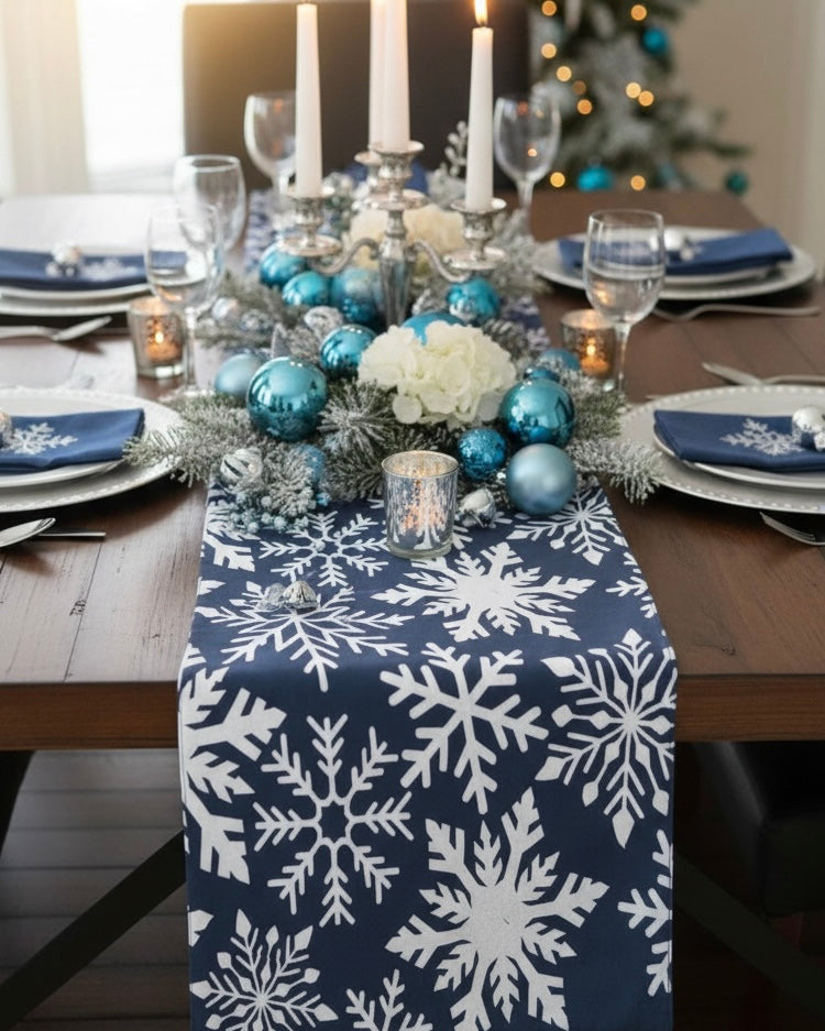 Blue Snowflake Table Runner 56"L