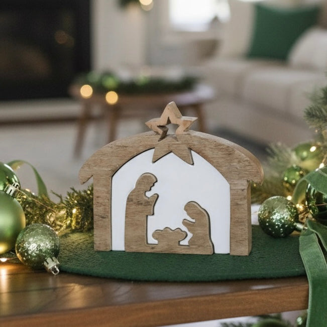 Mango Wood Enamel Layered Nativity