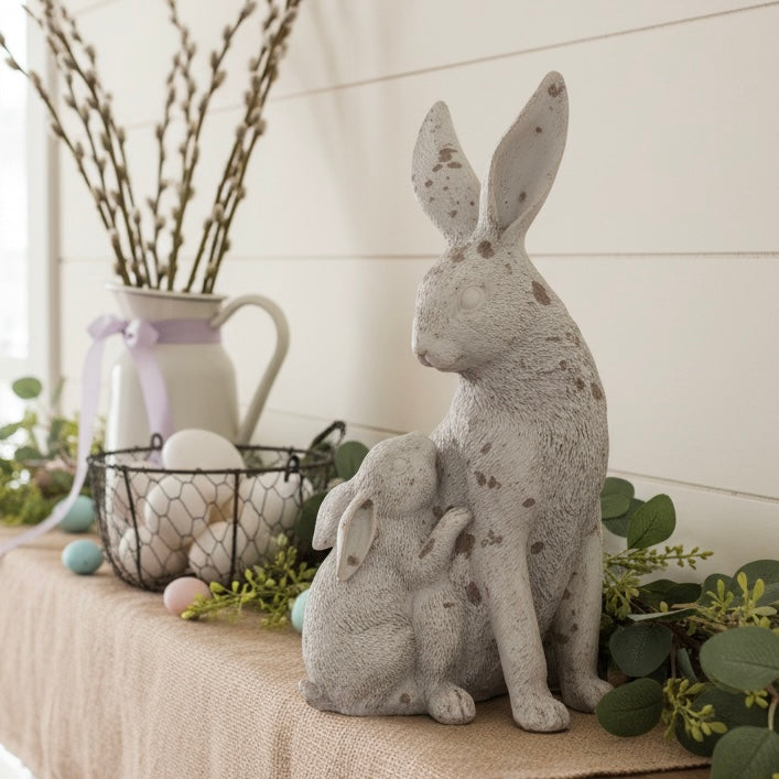 Distressed Mama and Baby Standing Bunnies