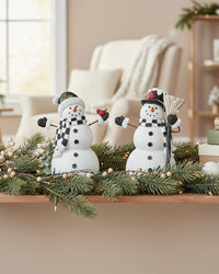 White Glittered Resin Woodgrain LED Snowman
