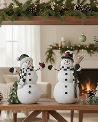 White Glittered Resin Woodgrain LED Snowman