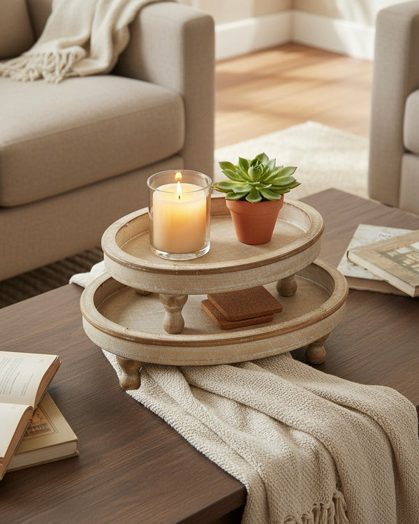 Distressed Natural Wood Tray With Feet