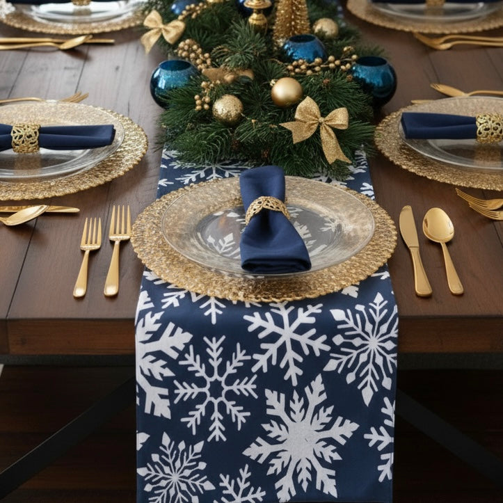 Blue Snowflake Table Runner 56"L