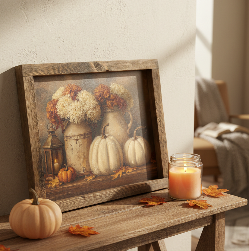 Lantern and White Pumpkins Canvas Print Exclusive