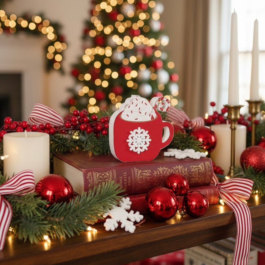 Chunky Wood Christmas Mug Sitter Red