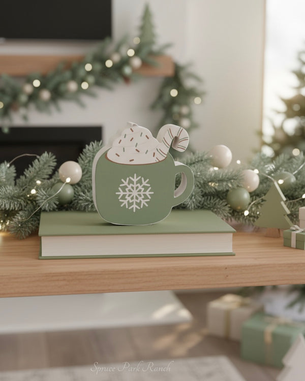 Chunky Wood Christmas Mug Sitter Green