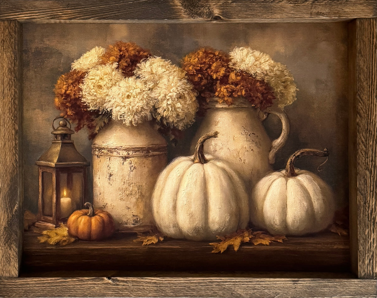 Lantern and White Pumpkins Canvas Print Exclusive