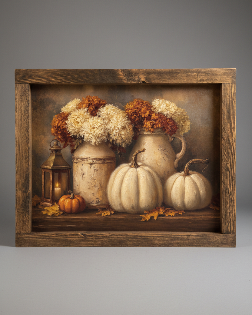 Lantern and White Pumpkins Canvas Print Exclusive