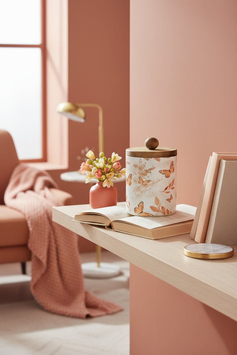 Apricot Butterfly Glass Jar With Wood Lid