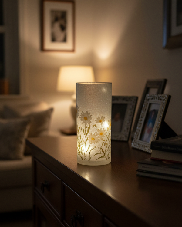 Daisy Blossom Glass LED Cylinder
