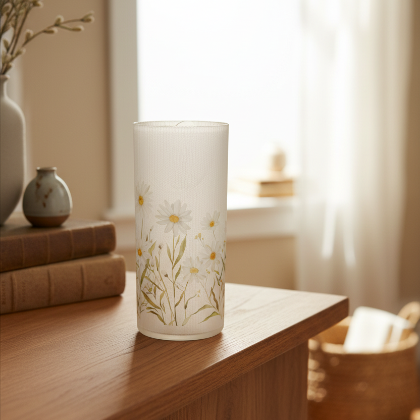 Daisy Blossom Glass LED Cylinder