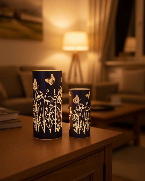 Violet Meadow Glass LED Cylinder