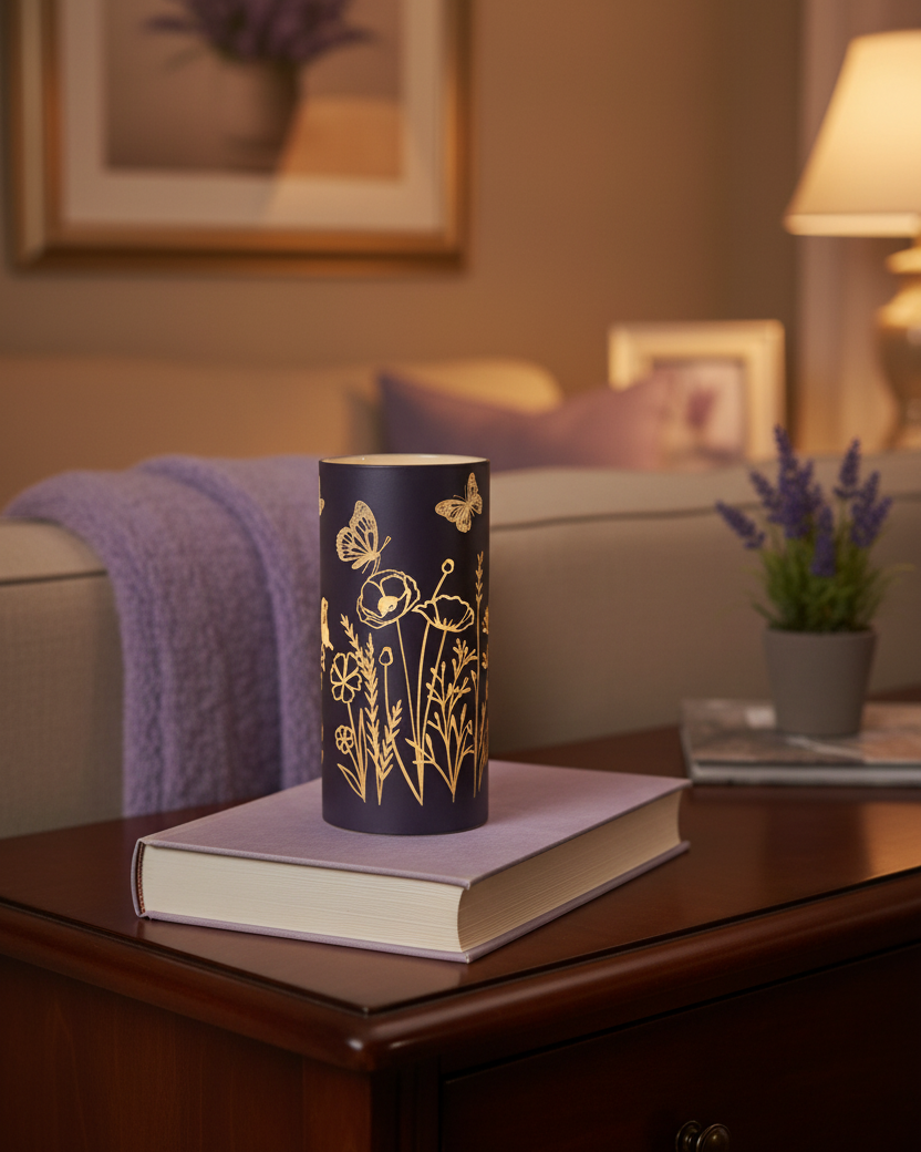 Violet Meadow Glass LED Cylinder
