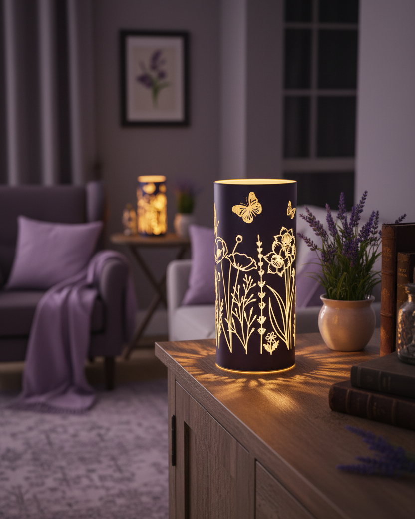 Violet Meadow Glass LED Cylinder