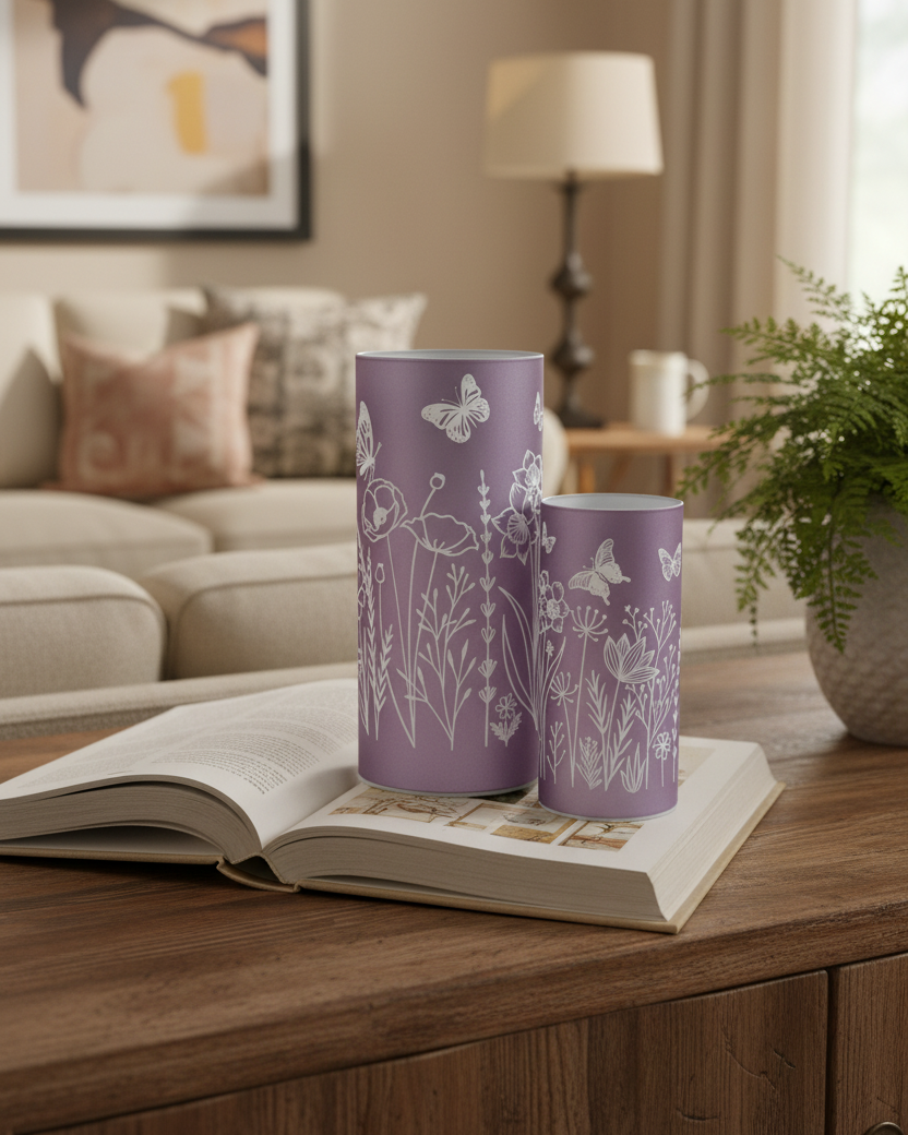 Violet Meadow Glass LED Cylinder