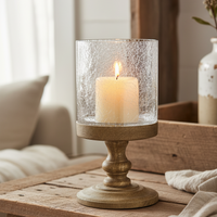 Crackle Glass Hurricane Candle Holder 8.25"