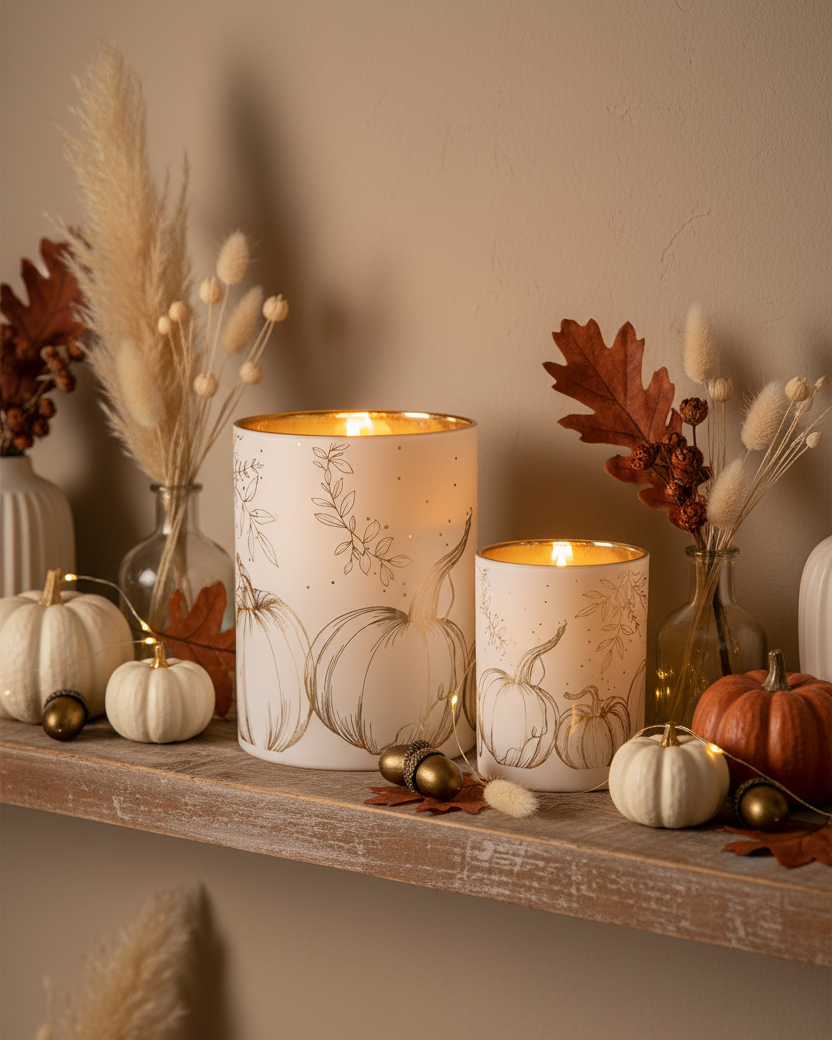 Fall Harmony Mercury Glass Candle Holder