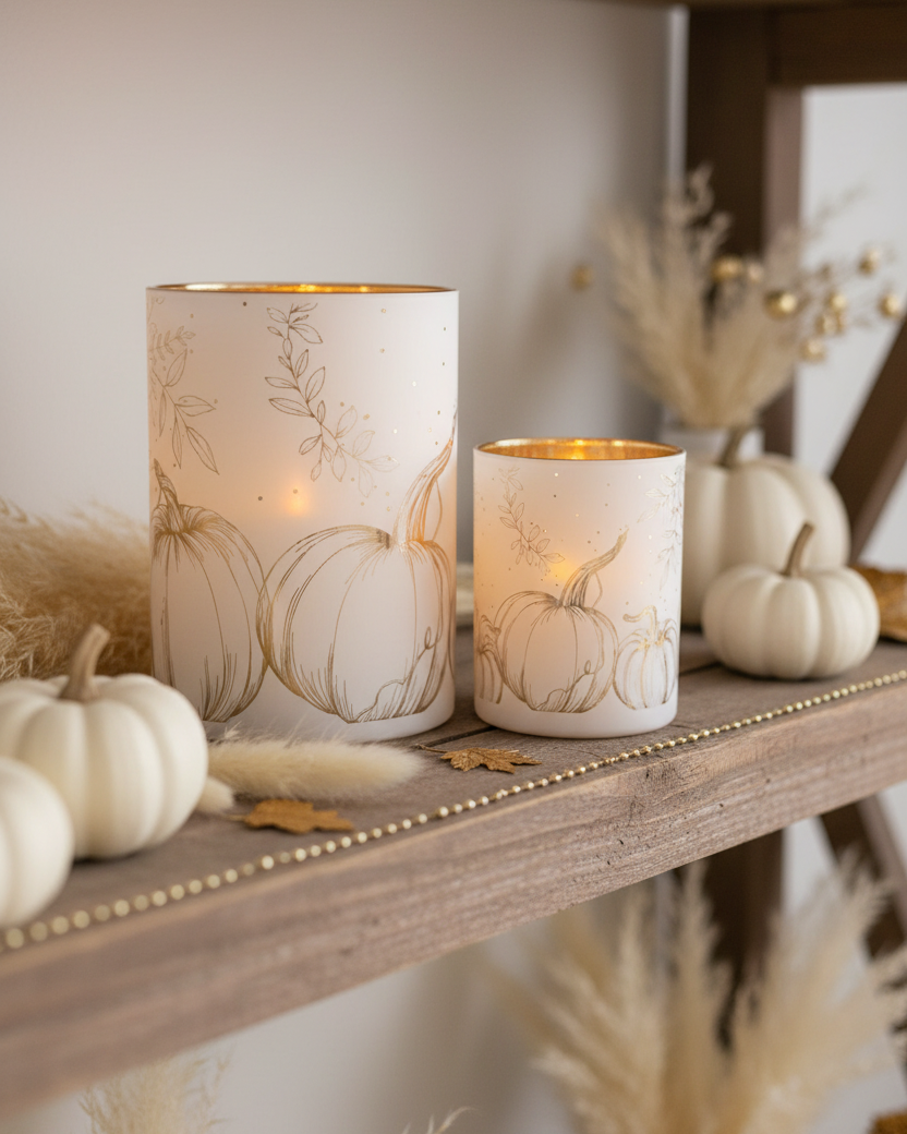 Fall Harmony Mercury Glass Candle Holder
