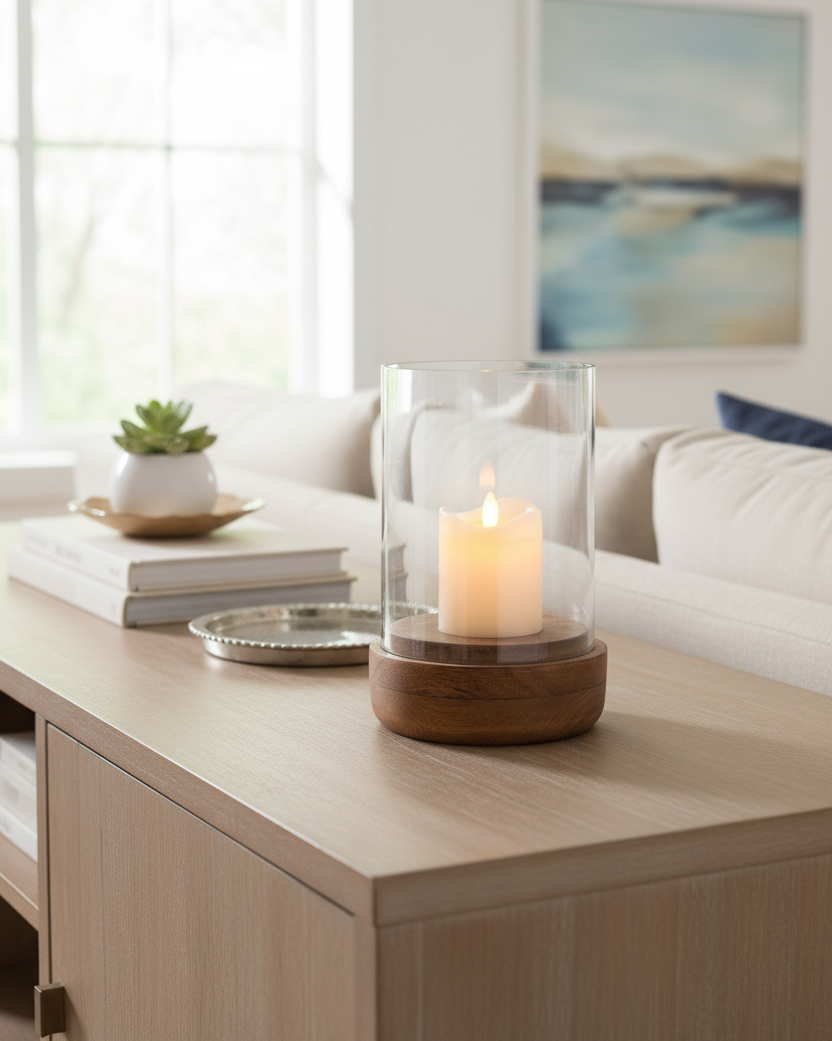 Dark Mango Wood Hurricane Candle Holder