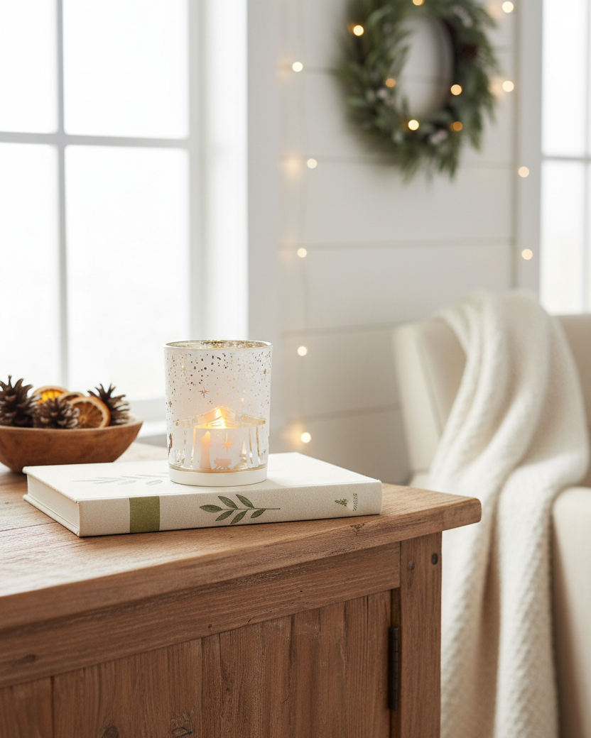 Nativity Mercury Glass Candle Holder