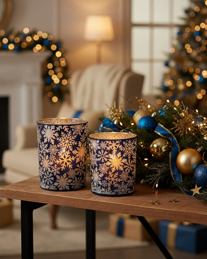 Blue Snowflake Candle Holder