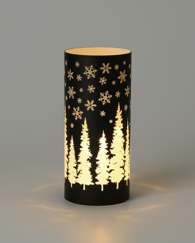 Green Tree and Snowflake Glass LED Cylinder