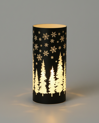 Green Tree and Snowflake Glass LED Cylinder