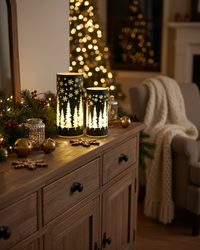 Green Tree and Snowflake Glass LED Cylinder