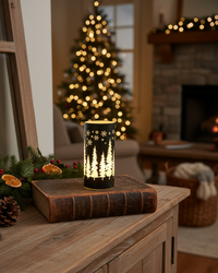 Green Tree and Snowflake Glass LED Cylinder